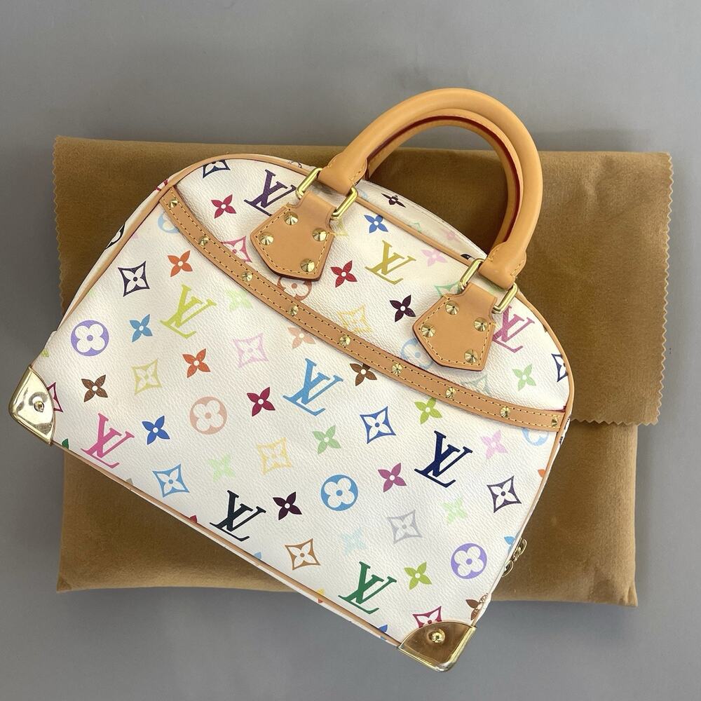 Louis Vuitton Top Handle Bag Trouville Takashi Murakami White Multicolor Vintage